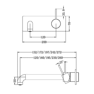 MECCA WALL BASIN/BATH MIXER HANDLE UP 120/160/185/230/260MM BRUSHED BRONZE
