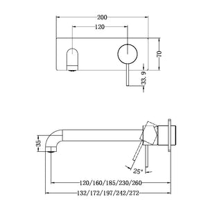 MECCA WALL BASIN/BATH MIXER 120/160/185/230/260MM MATTE BLACK
