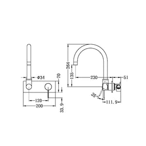 MECCA WALL BASIN/BATH MIXER SWIVEL SPOUT BRUSHED NICKEL (NR221910QBN)