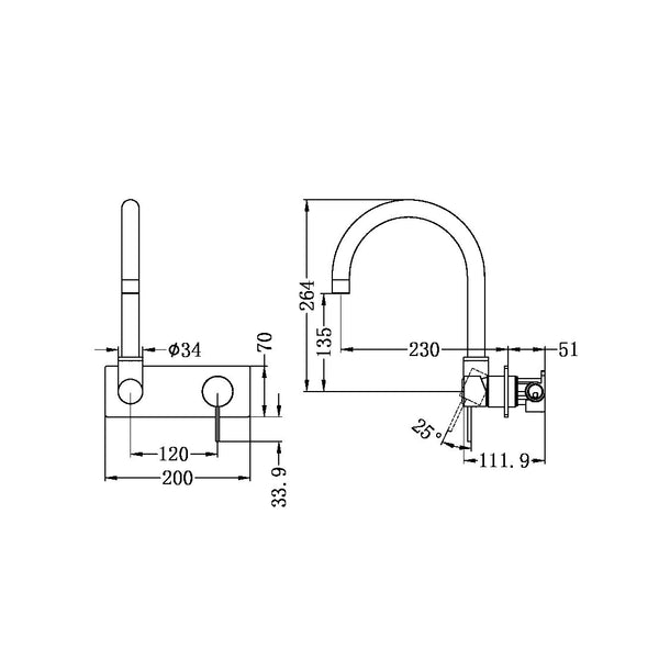 MECCA WALL BASIN/BATH MIXER SWIVEL SPOUT BRUSHED NICKEL (NR221910QBN)