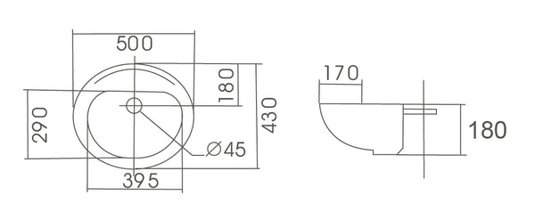 WB 5043 COMO Semi Recess Basin 500x430x180MM