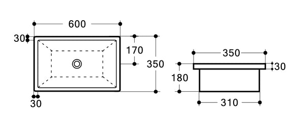 WB 5038AL QUBI-II 600mm Under Counter Basin 600x350x180MM