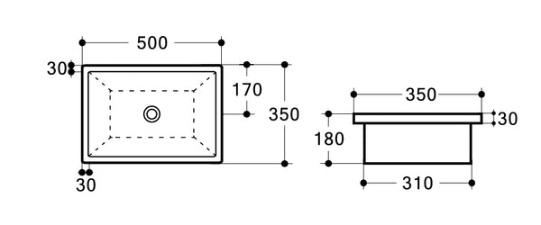 Wb 5038A QUBI-II 500 Under Counter Basin 500x350x180MM