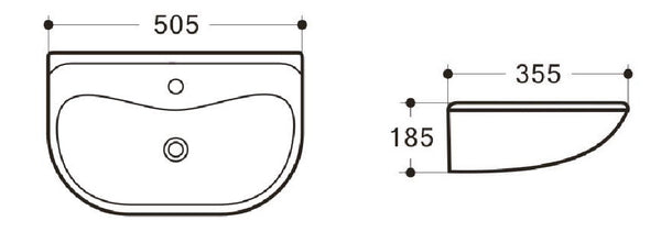 Wb 5035W MOBI Wall Hung Basin with Brackets 505x355x185MM