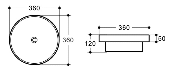 WB3636 JESS Half Insert Basin in Gloss White Finish 360x360x120MM