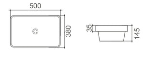 WB 6038S MILAN Insert Rectangular Basin 500x380x145MM