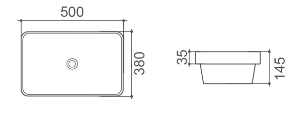 WB 6038S MILAN Insert Rectangular Basin 500x380x145MM