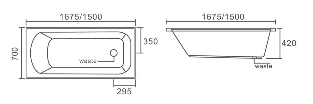 BT 742S RENO 1500mm Insert Bath Tub 1500x700x420mm