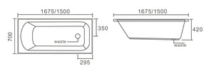 BT 742S RENO 1500mm Insert Bath Tub 1500x700x420mm