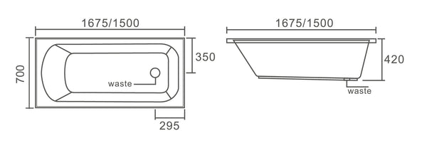 BT 742S RENO 1500mm Insert Bath Tub 1500x700x420mm