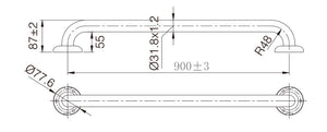 TP Grab90MK MOBI CARE 900mm Grab Rail in Matte Black
