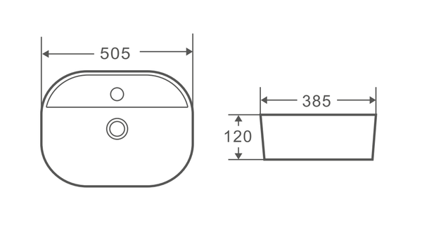 WB3850 EXON Above Counter Basin 505x385x120MM