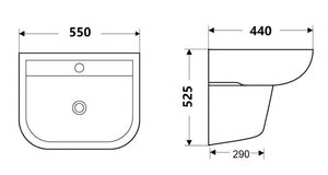 WB 5446W VOLA Wall Hung Basin with Shroud 550*440*525MM