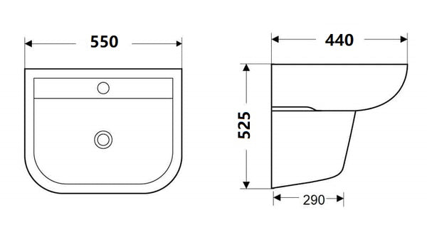WB 5446W VOLA Wall Hung Basin with Shroud 550*440*525MM