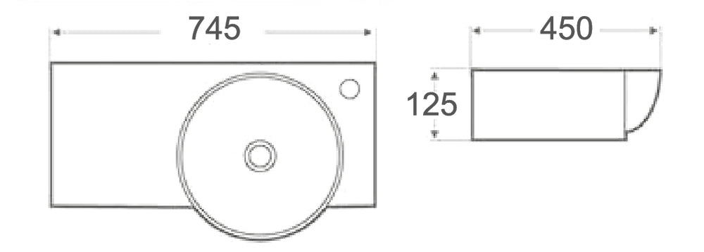 WB 7445W CHLOE Wall Hung Basin - RH Tap Hole Only 745x450x125MM