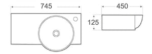 WB 7445W CHLOE Wall Hung Basin - RH Tap Hole Only 745x450x125MM