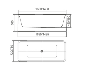 BT 317SM PIAZA SQ 1500mm Free Standing Bath Tub in Matte White 1480x720x580mm