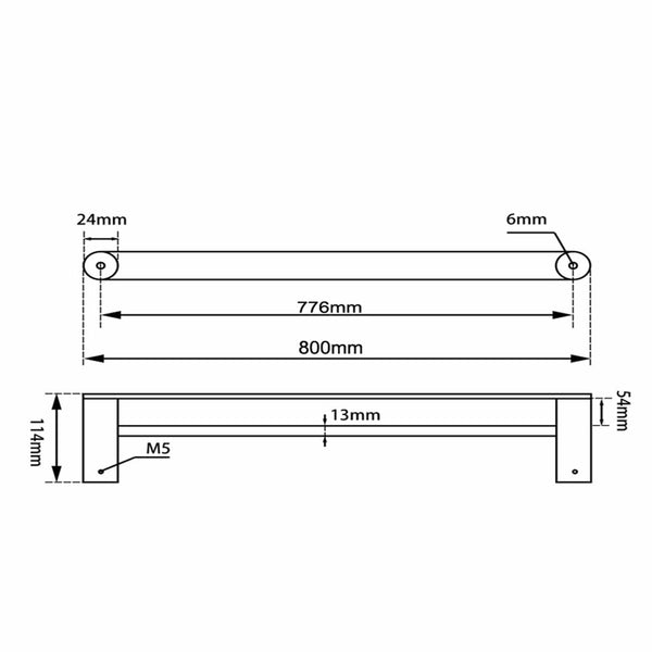 TSI Bathroom Accessories OX6502.8.TR RUSHY BLACK DOUBLE TOWEL RAIL 800MM