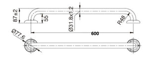 TP GRAB600 MOBI CARE 600mm Grab Rail in Stainless Steel