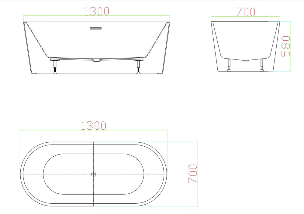 BT 086P  1300x700x580mm VIVO Free Standing Bath 1300