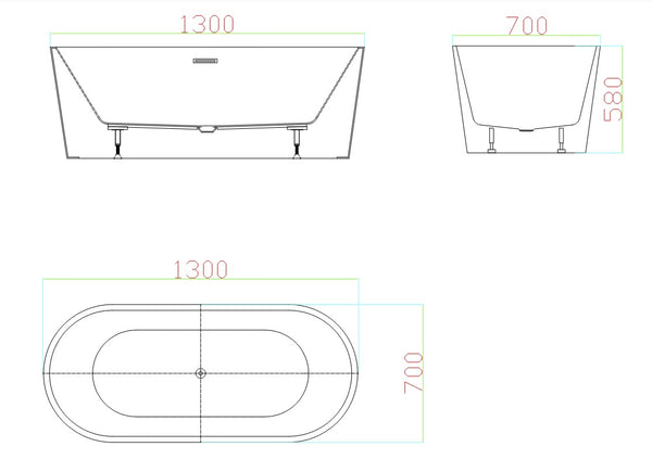 BT 086P  1300x700x580mm VIVO Free Standing Bath 1300