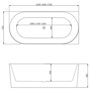 BT 359LS PIAZA 1500mm Left Hand Free Standing Bath in Gloss White 1500x750x590mm