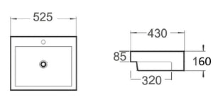 WB 5243C FABBRIS II Semi Recess Basin 525x430x160MM