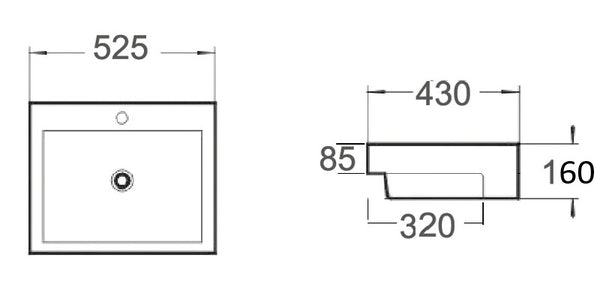WB 5243C FABBRIS II Semi Recess Basin 525x430x160MM