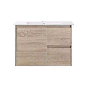 Royce Deep Wall Hung Vanity 750mm Prime Oak/Natural Timber Right/Left Drawers SYWH05-750