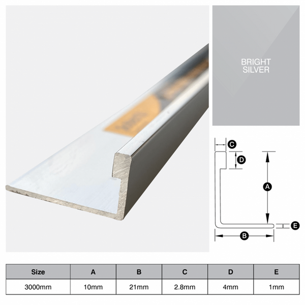 L Shape Trim Aluminium 3m - Bright Silver