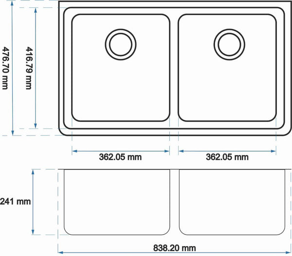 TSI Sinks OX8347.KS BLACK KITCHEN SINK GRANITE STONE UNDER MOUNT DOUBLE BOWLS 838*476*241MM