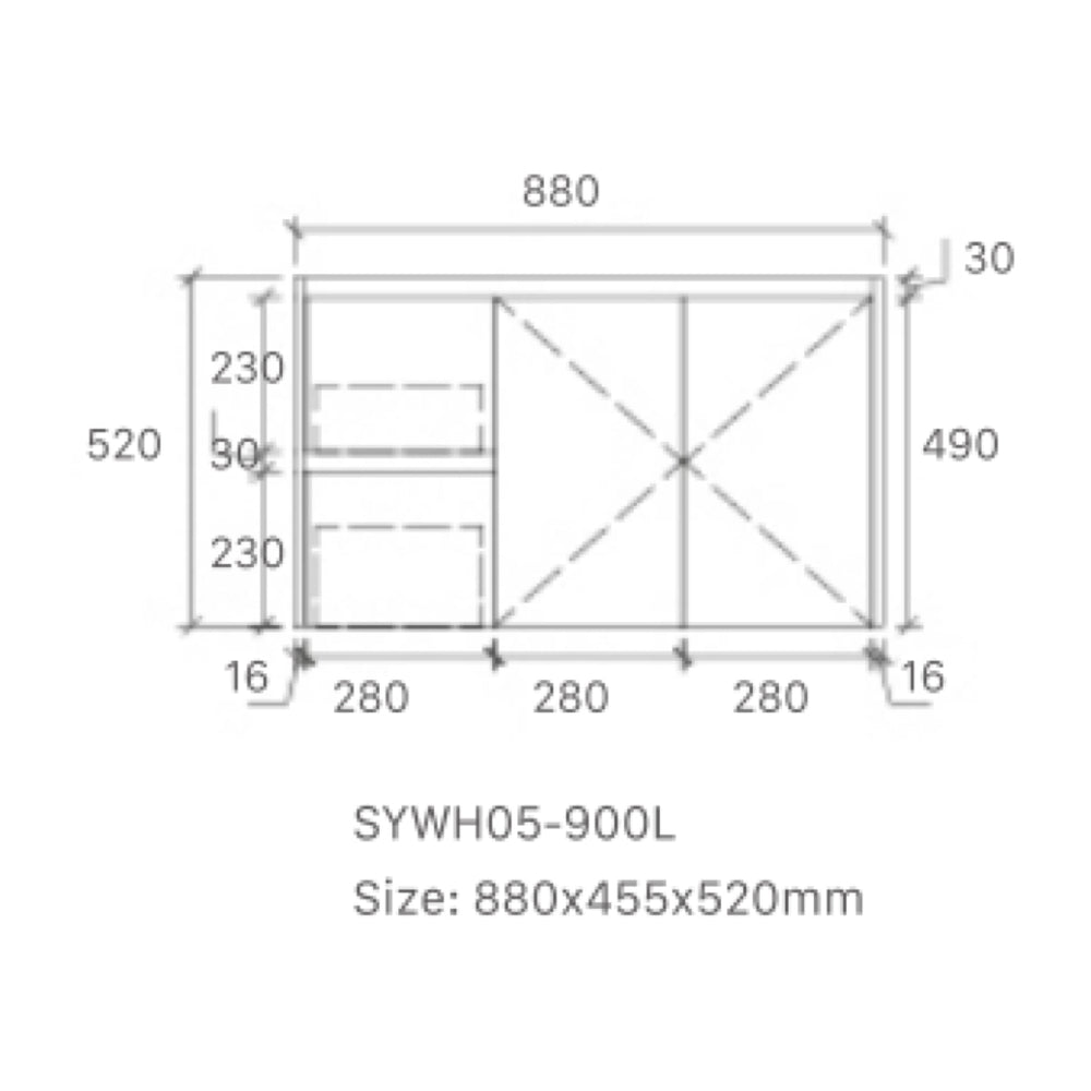 Royce Deep Wall Hung Vanity 900mm Prime Oak/Natural Timber Right/Left Drawers SYWH05-900