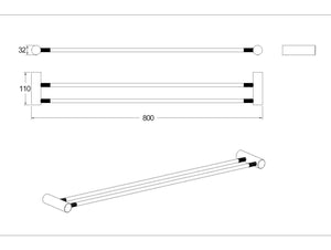 TSI Bathroom Accessories BUYG9002.8.TR CADDENCE SERIES BRUSHED YELLOW GOLD DOUBLE TOWEL RAIL 800MM