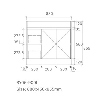 Tobi Freestanding Vanity 900mm Prime Oak/Natural Timber Right/Left Drawers SY05-900