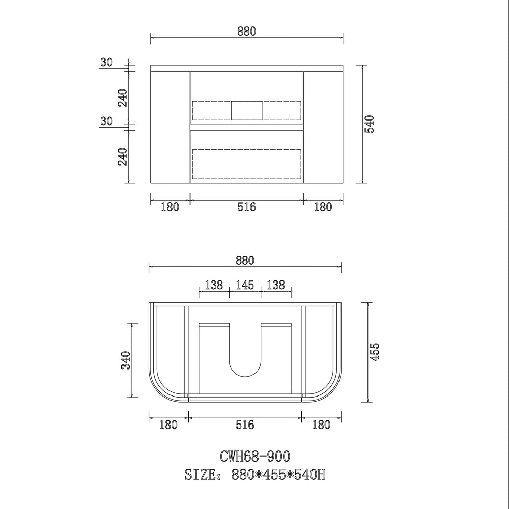 Bristol 900mm Wall Hung Rosewood Vanity CWH68-900A6