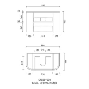 Bristol 900mm Wall Hung Rosewood Vanity CWH68-900A6