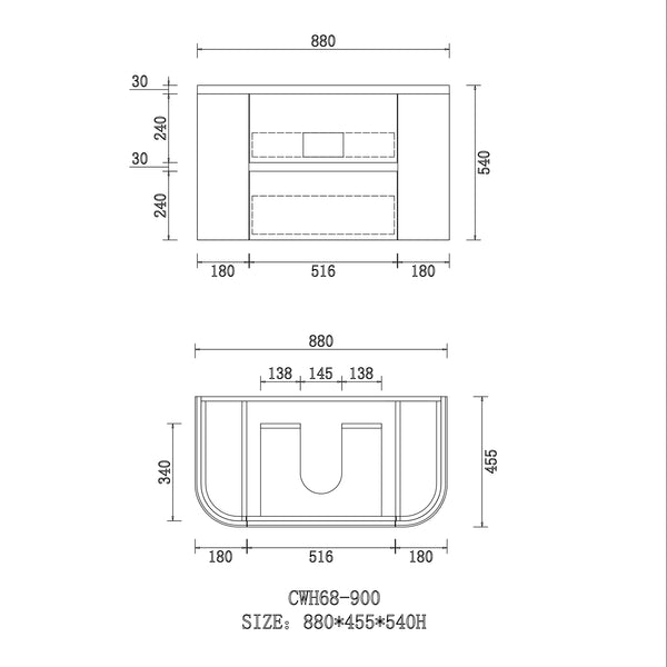 Bristol 900mm Wall Hung Rosewood Vanity CWH68-900A6