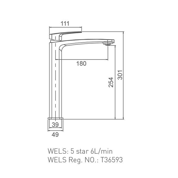 WT 3502 BRAVO-II Tower Basin Mixer in Chrome