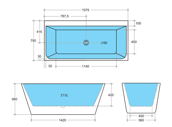 ABT1575 Avis BTW Bathtub NON OVERFLOW 1575*750*580mm