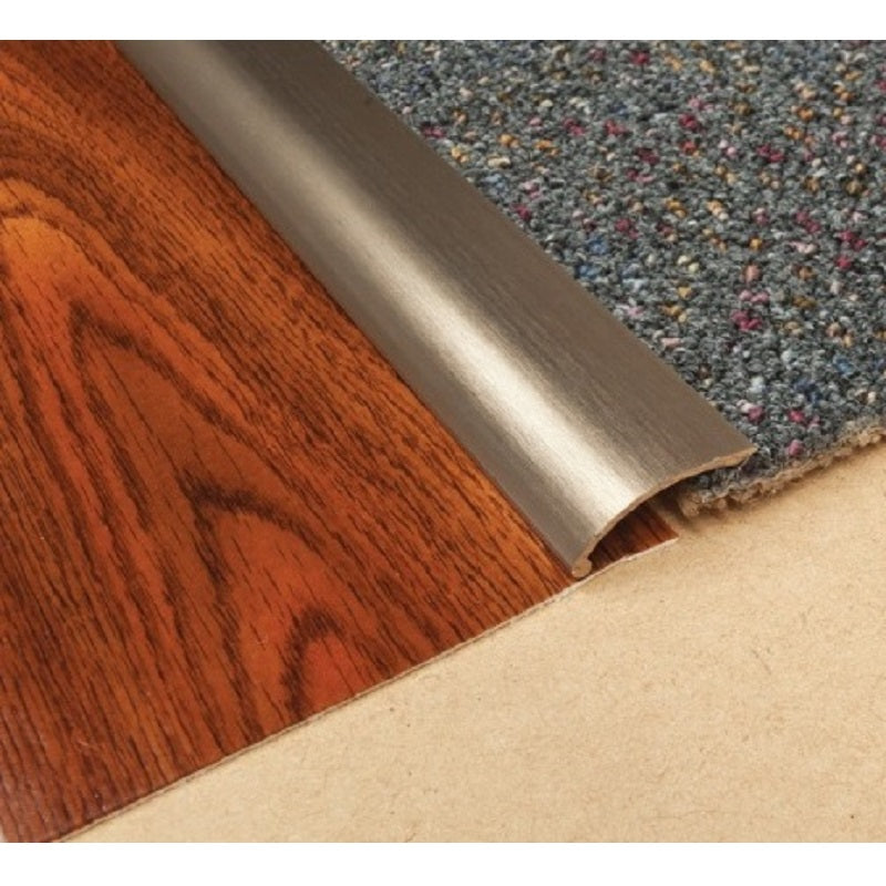 ACECB33.8 ALUMINIUM COVER TRANSITION 3.3M X 8MM STAINLESS/ BRUSH FINISH (INCL NAILS)