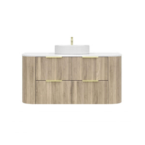 KDK Vanity Arden-D Classic Oak Fluted Curved Wall Hung Vanity Cabinet 1200mm - Single Bowl Layout