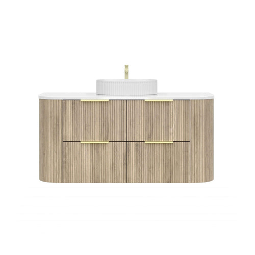KDK Vanity Arden-D Classic Oak Fluted Curved Wall Hung Vanity Cabinet 1200mm - Single Bowl Layout