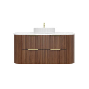 KDK Vanity Arden-D Walnut Fluted Curved Wall Hung Vanity Cabinet 1200mm - Single Bowl Layout