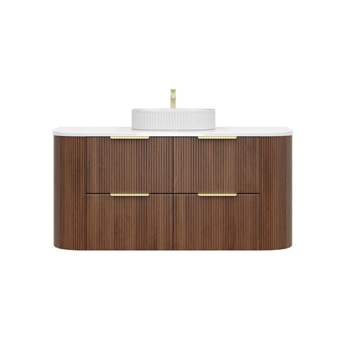 KDK Vanity Arden-D Walnut Fluted Curved Wall Hung Vanity Cabinet 1200mm - Single Bowl Layout