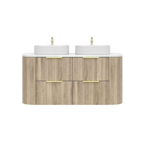 KDK Vanity Arden-D Classic Oak Fluted Curved Wall Hung Vanity Cabinet 1200mm - Double Bowl Layout
