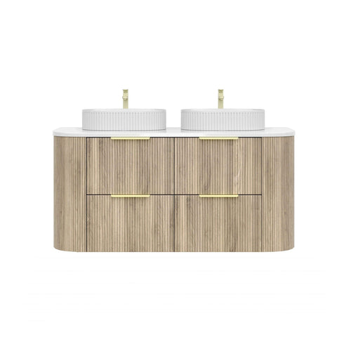 KDK Vanity Arden-D Classic Oak Fluted Curved Wall Hung Vanity Cabinet 1200mm - Double Bowl Layout