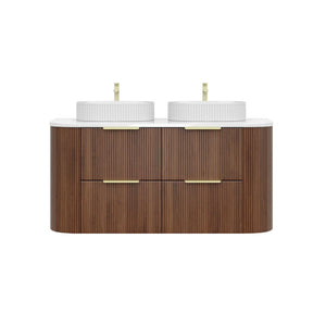 KDK Vanity Arden-D Walnut Fluted Curved Wall Hung Vanity Cabinet 1200mm - Double Bowl Layout