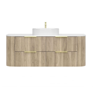 KDK Vanity Arden-D Classic Oak Fluted Curved Wall Hung Vanity Cabinet 1500mm - Single Bowl Layout