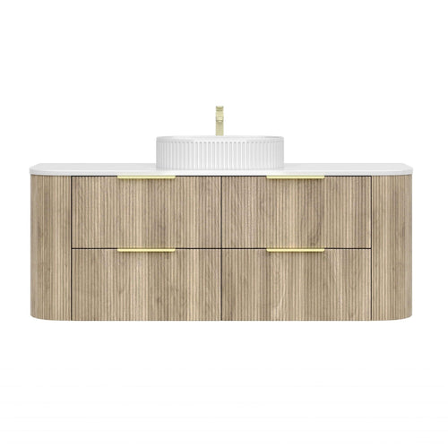 KDK Vanity Arden-D Classic Oak Fluted Curved Wall Hung Vanity Cabinet 1500mm - Single Bowl Layout