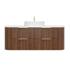 KDK Vanity Arden-D Walnut Fluted Curved Wall Hung Vanity Cabinet 1500mm - Single Bowl Layout